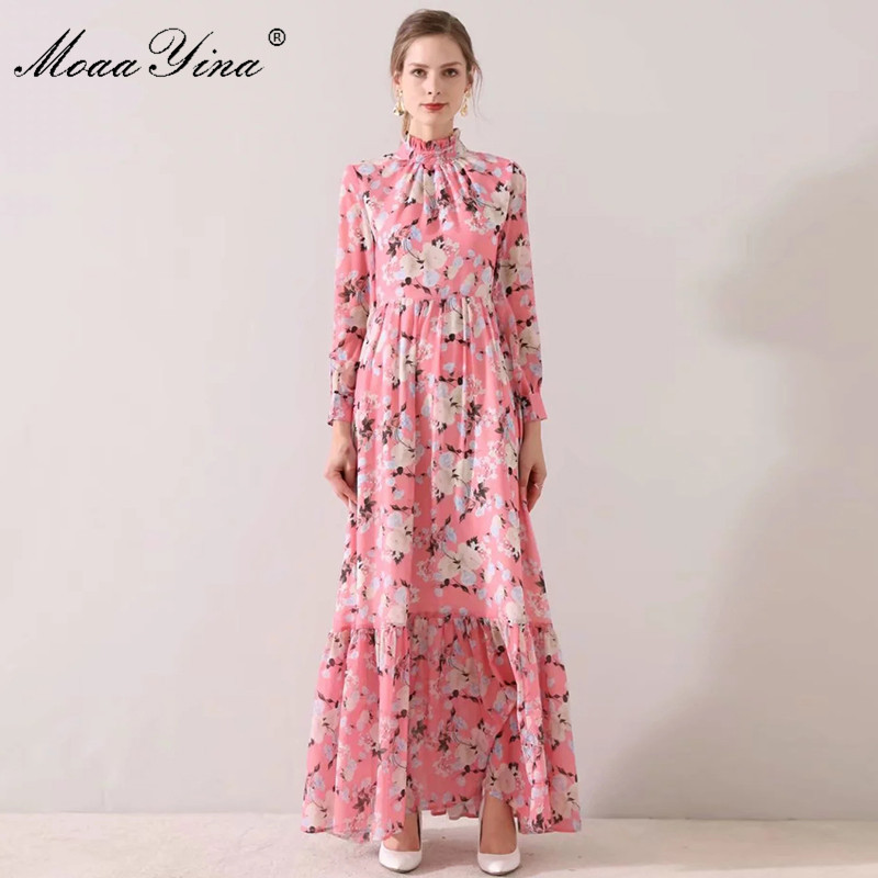 

Fashion Designer dress Spring Summer Women' Dress Long sleeve Floral-Print Slim Maxi Dresses 210524, Multi
