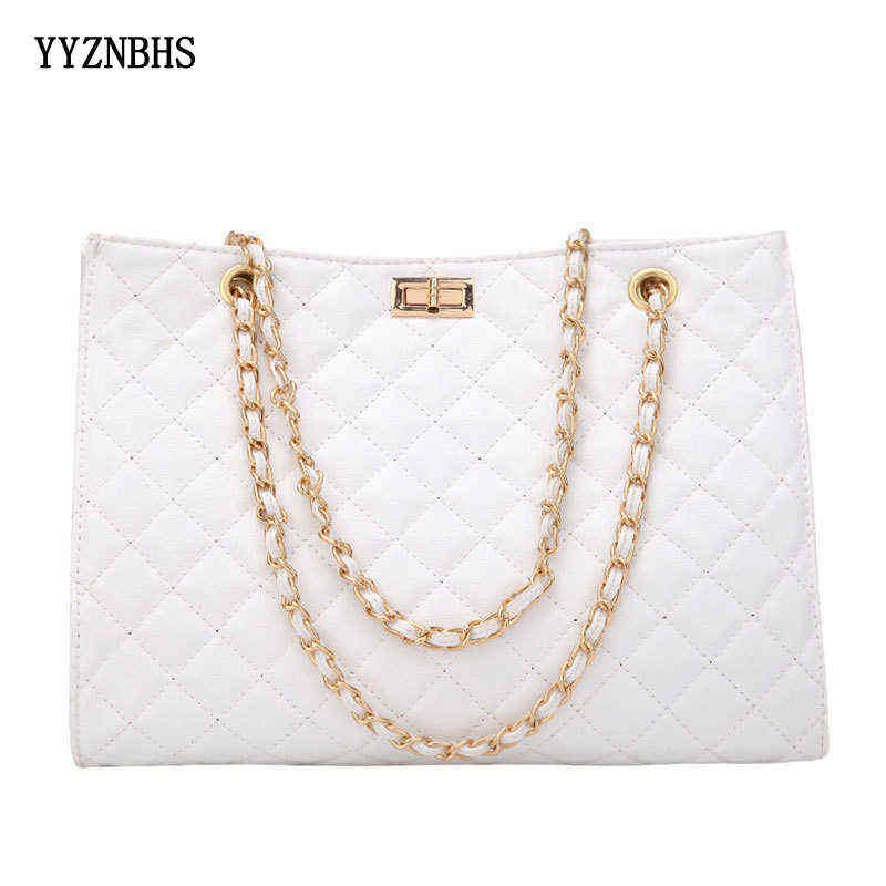 

Fashion Bag Tote Luxury Large Handbag Women Shoulder s Designer Leather Big Female Chain Plaid Shopper Crossbody Black Sac a Main 1130, White