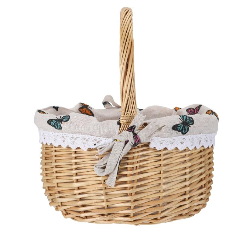 

1Pc Hand-Woven Storage Basket Rattan Linen Picnic Portable Container Baskets