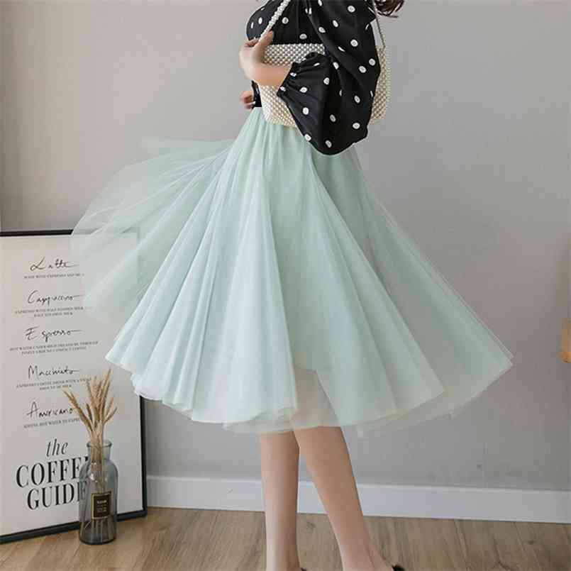 

Spring Women's Tulle Voile Sexy Skirts Elastic High Waist Long Mesh Womenes Summer Beach A-Line Maxi & Midi 210708, Brown