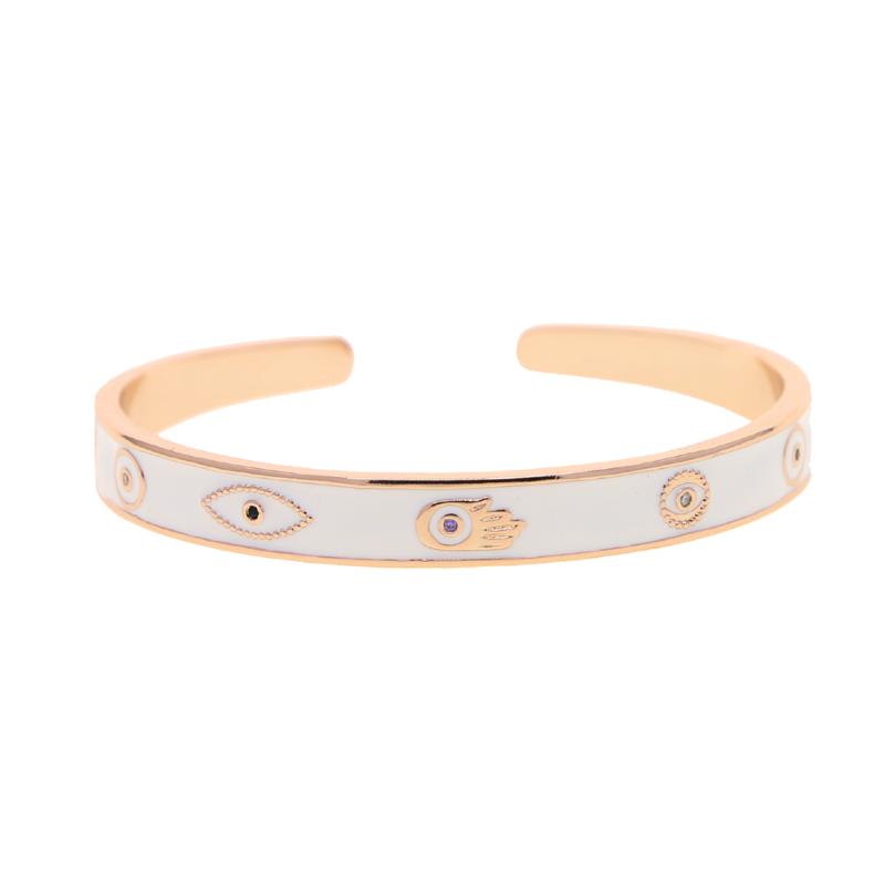 

Bangle Beautiful Lovers Bracelets Woman Rose Gold Color Bangles With White Enamel Eye Hand Pattern For Jewelry Gifts