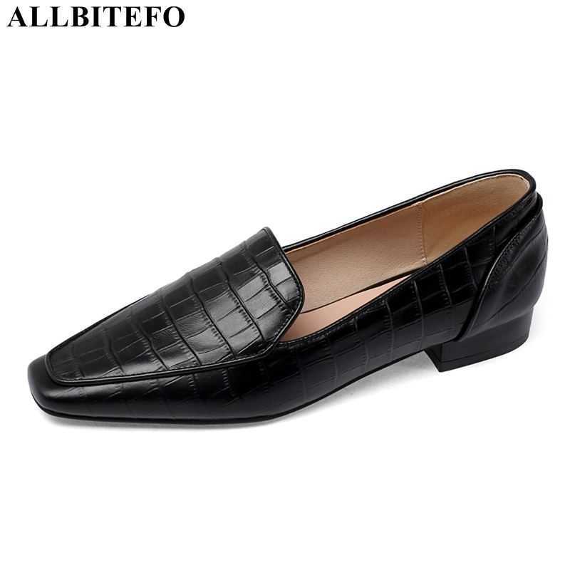 

ALLBITEFO fashion casual genuine leather low-heeled comfortable women shoes thick heels office ladies shoes spring women heels 210611, As picture