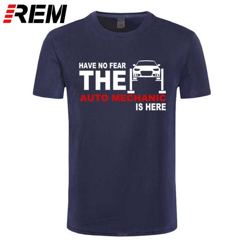 

REM Summer Mens Tshirt Have no fear The Auto Mechanic Is Here T Shirts Short Sleeve Cotton T-shirt Fix Car Men Clothing Tees 210629, Yellow black