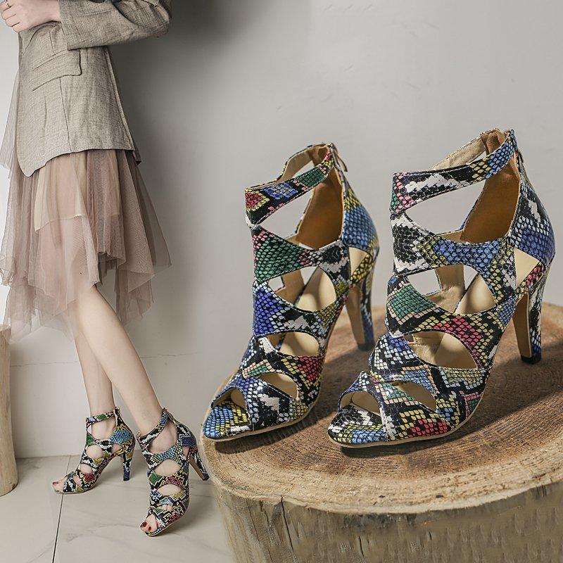 

Fashion Women's Sandals Stiletto Heel Sexy Roman Sandalswomen'ssnakeprintlargesizesandalswomen'shigh-heeledfishmouthwomen'sshoes, Mixed
