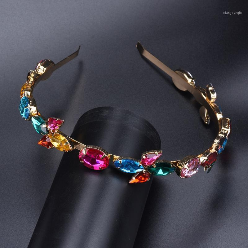 

Korean Luxury Flower Rhinestone Headband Colored Irregular Full Crystal Hair Hoop Ornament Trendy Bridal Head Accessories Clips & Barrettes, Golden;silver