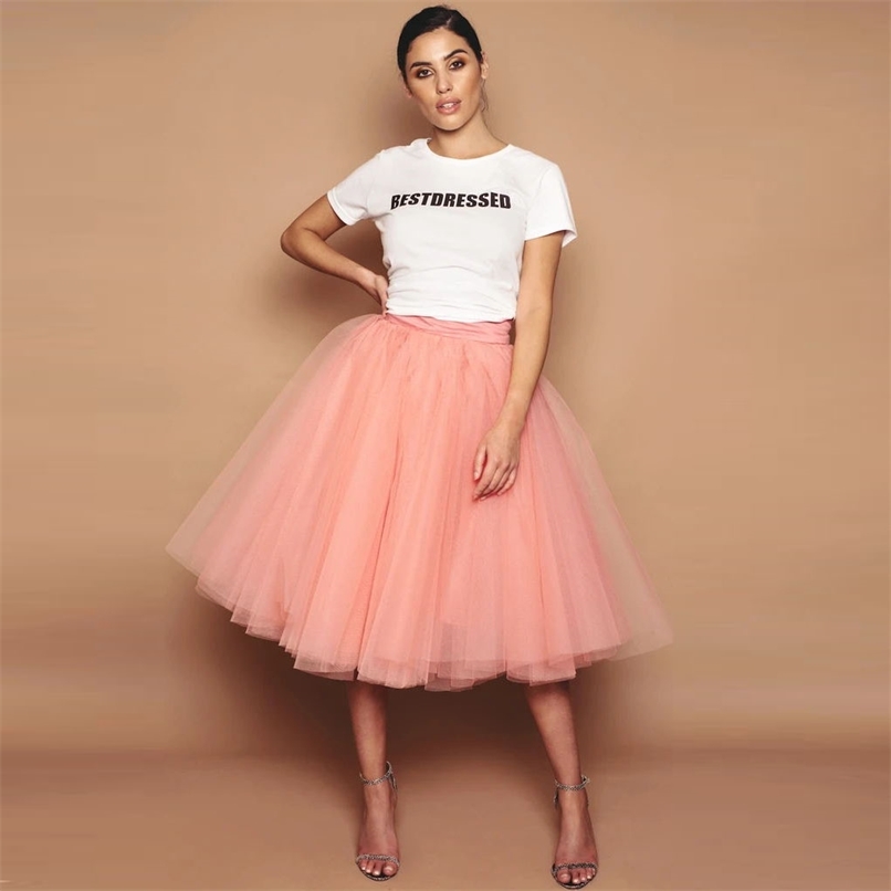 

Coral Tulle Skirt for Women Tutu A Line Puffy Midi s Custom Made Wedding Party Bridesmaid Plus Size 210527, Black