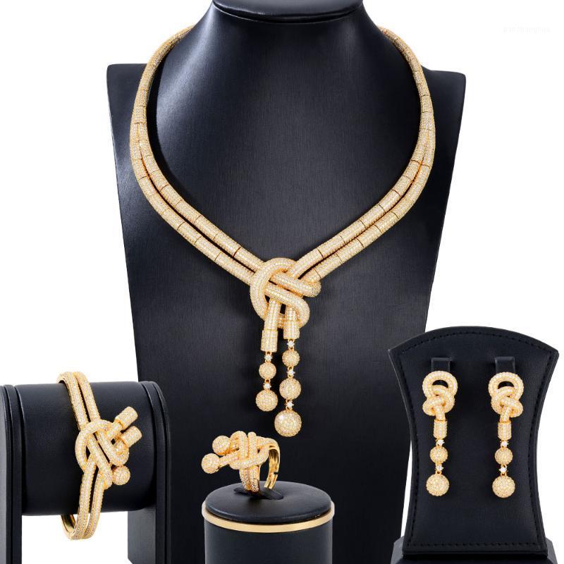 

Earrings & Necklace GODKI Luxury 4PCS African Knots Earring Sets Cubic Zirconia Jewelry For Women Wedding Bridal Set, Silver