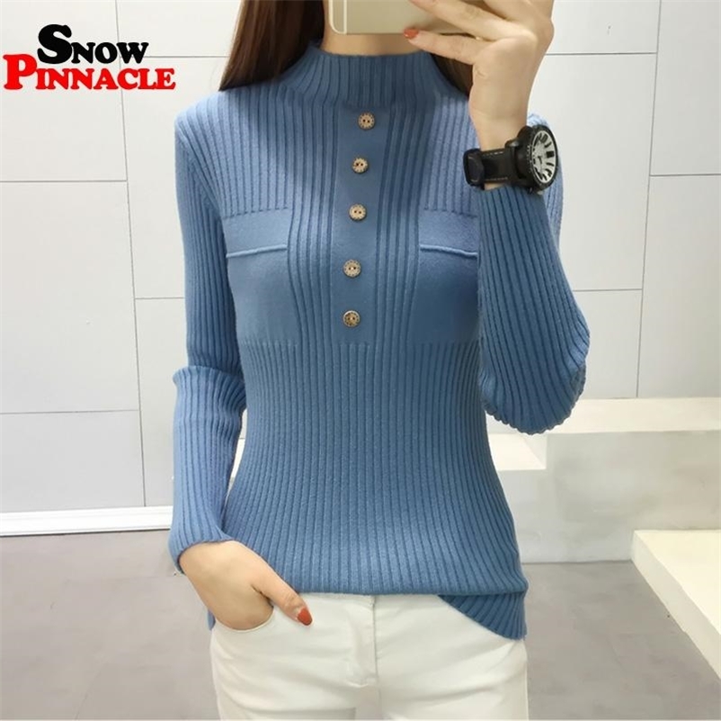 

Women pullovers slim half-turtleneck buttons knitted sweater fashion office lady for autumn female knitwear 210524, Yellow