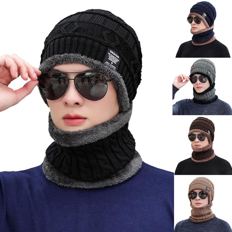 

Cycling Caps & Masks 2pcs Warm Scarf Hat Two-piece Set Windproof Knitted Head Neck Protective Cap Coldproof Headgear Warmer, Black