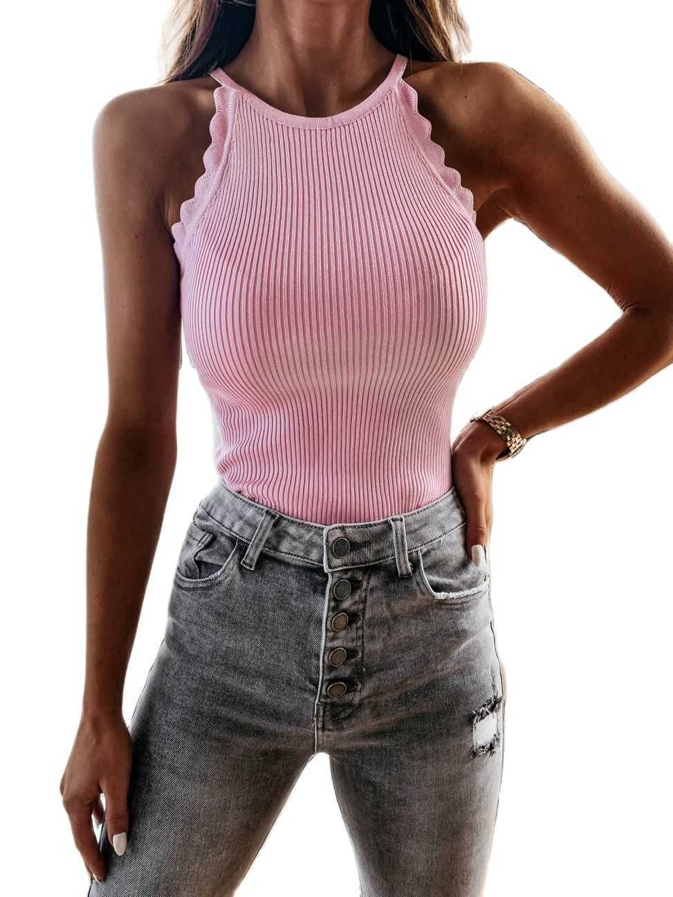 

Lacework Women Catton Crop Tops Summer Camis Ladies Casual Tank Vest Sleeveless Feminino Elastic Shirt Sexy Club 210608, Khaki