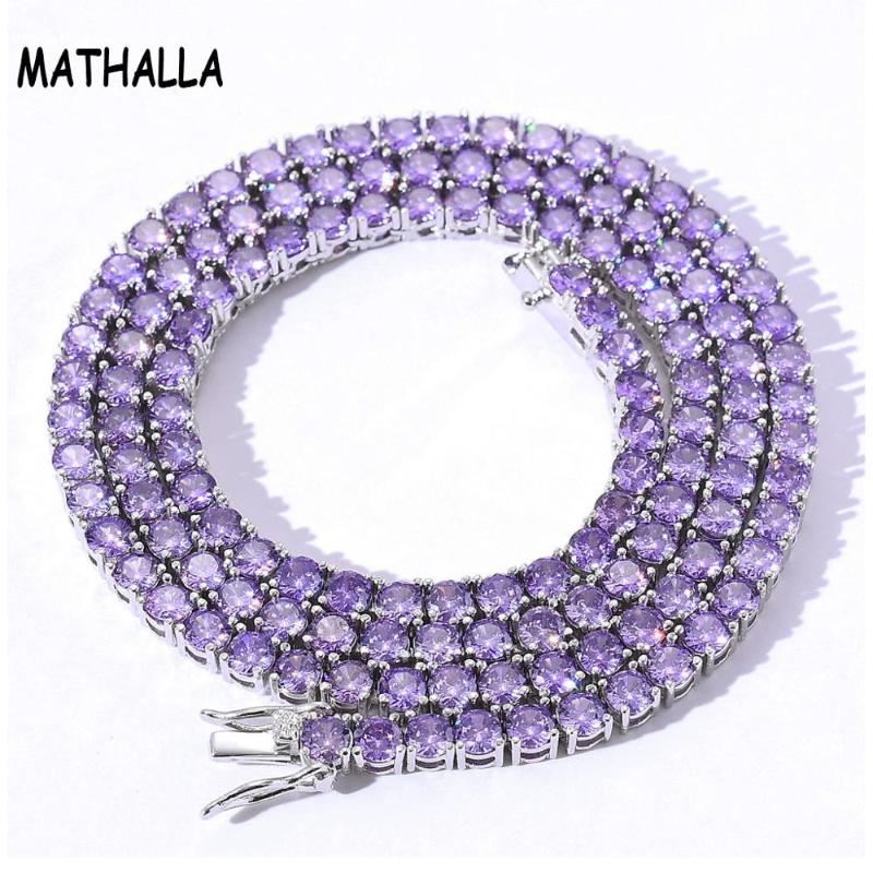 

Iced Out Bling Colored Zircon 1 Row Tennis Chain Necklace Hip Hop Jewelry Gold And Silver Charms Bracelets Chains