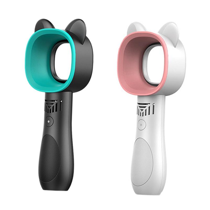 

2 Pcs Usb Handhold Mini Cooler Fan Rechargeable Portable Leafless - White And Pink & Black Green Electric Fans