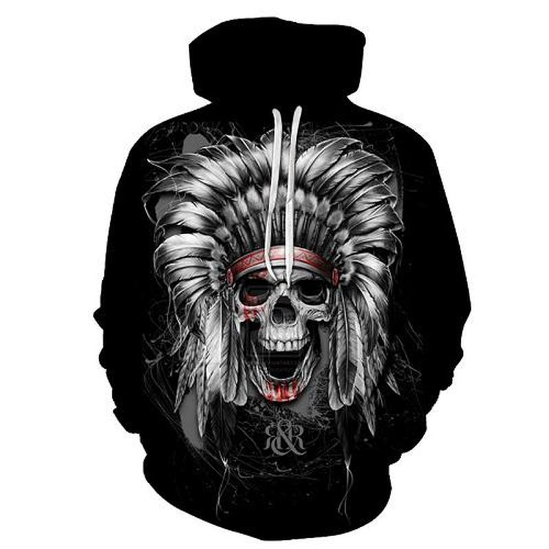 

Men's loose hooded sweater animal and starry sky personality pattern sweatshirt men's printed crew neck, Black
