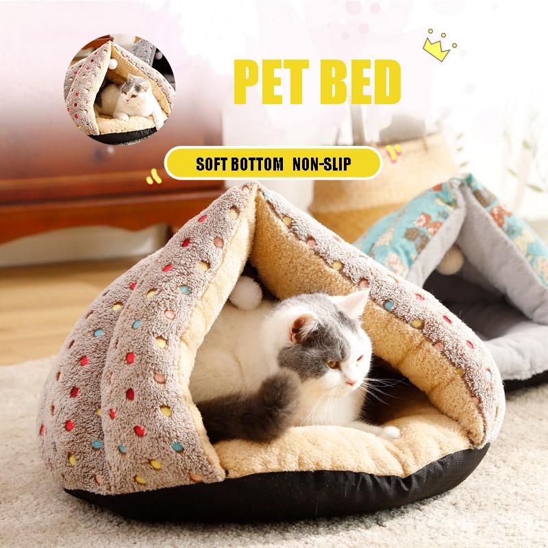 

Thick Triangular Cat Sleeping Bed Winter Warm Soft Kennel Tent Pet Supplies Puppy Mat House Small Dog Cama Gato Kattenmand Kat Kennels & Pen