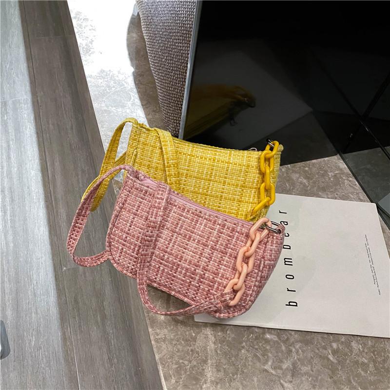 

Evening Bags 2021 Fashion Korean Lattice Shoulder Crossbody Bag Temperament Small Square Solid Color Women's Messenger