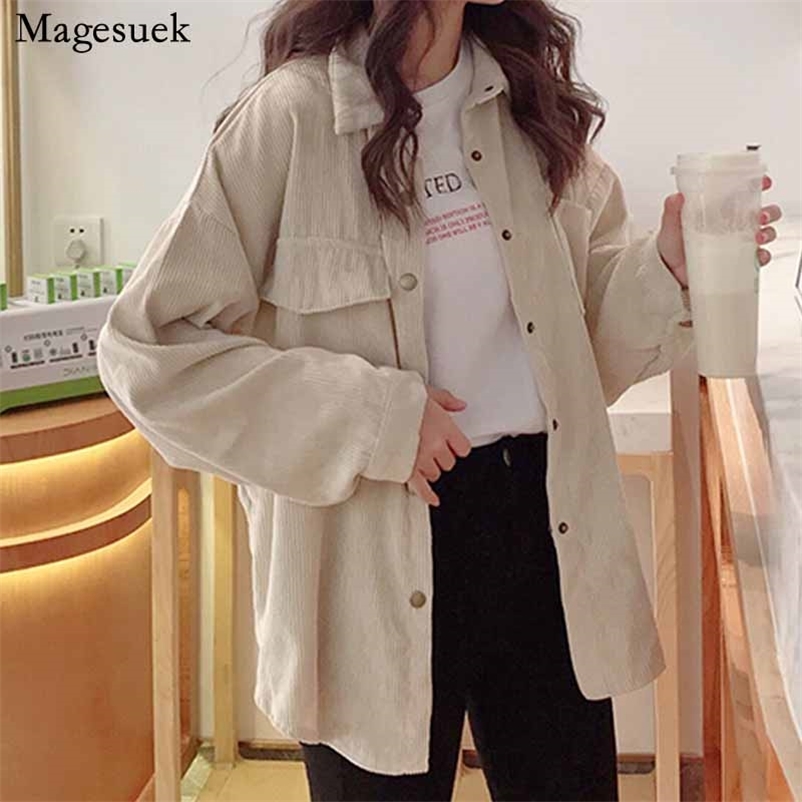 

Turn Down Collar Long Sleeve Single Breasted Pocket Korean Style Blusa Blouse Solid Shirt Fashion Woman Corduroy Jacket 11382 210518, Pink
