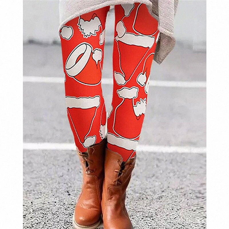 Women's Casual Tights Knitted Print Full Length Pants Christmas Gifts Casual Stretchy Christmas Soft Mid Waist Skinny Red One-Size B1PC#