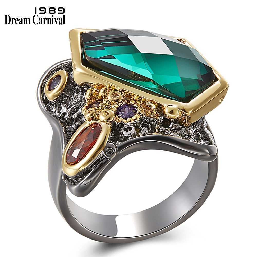 

DreamCarnival 1989 Fancy Cut Zircon Ring Women Wedding Party Multi-Colors Stunning Fashion Jewelry Black Gold Rings WA11554