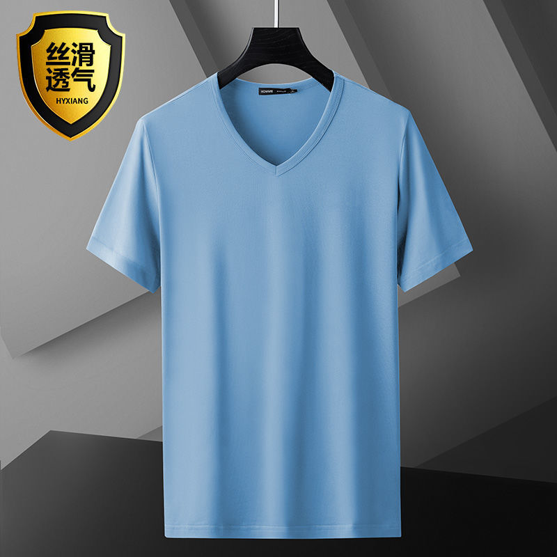 

08 Modal cotton short-sleeved soccer jersey men's summer trend solid color ice silk bottoming erseys, football shirt, Black;yellow
