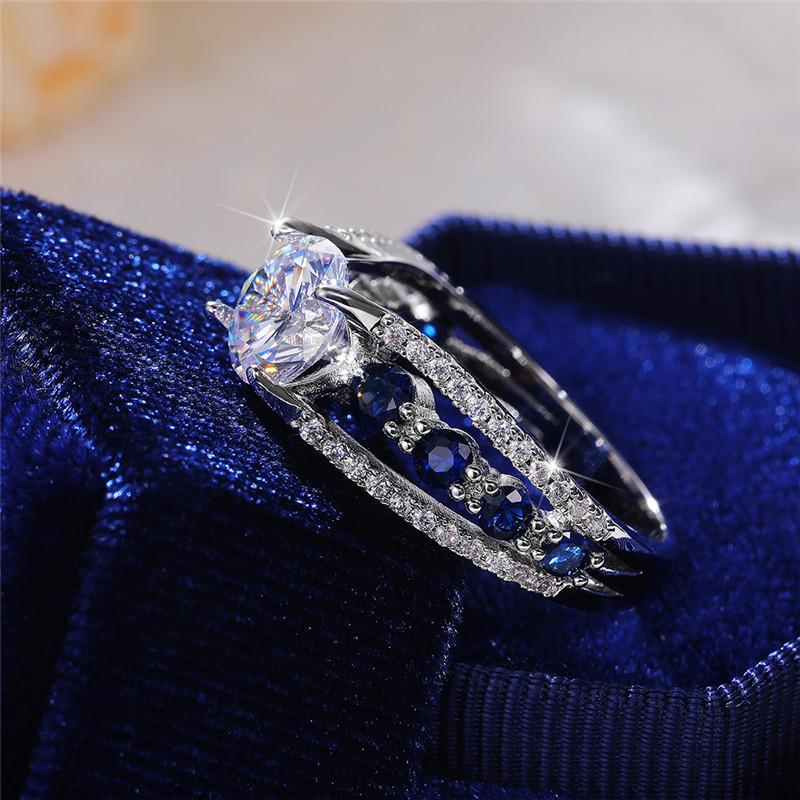 

Cluster Rings Huitan Ly Designed Lady's Finger Ring For Wedding Anniversary Party Bling White/Blue CZ Stone High Quality Fashion, Golden;silver