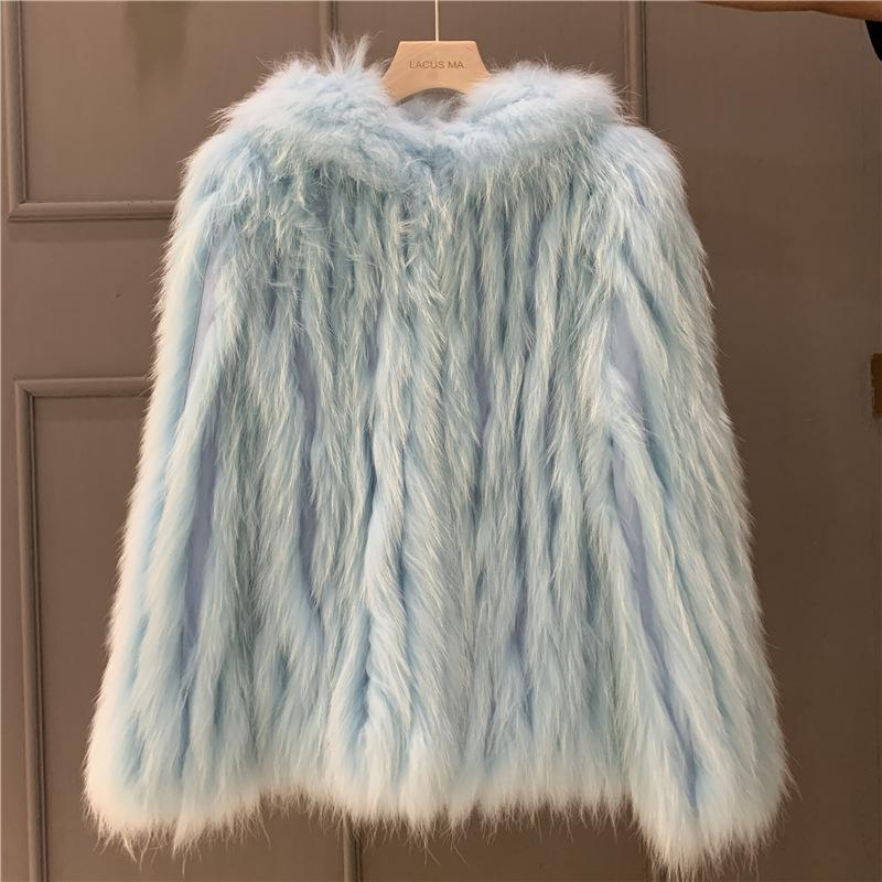 

Women's Fur & Faux 2021 Fashion Short Women Jacket Hooded Thick Warm Parkas Real Coat Raccoon Knitted Winter Streetwear, Gold