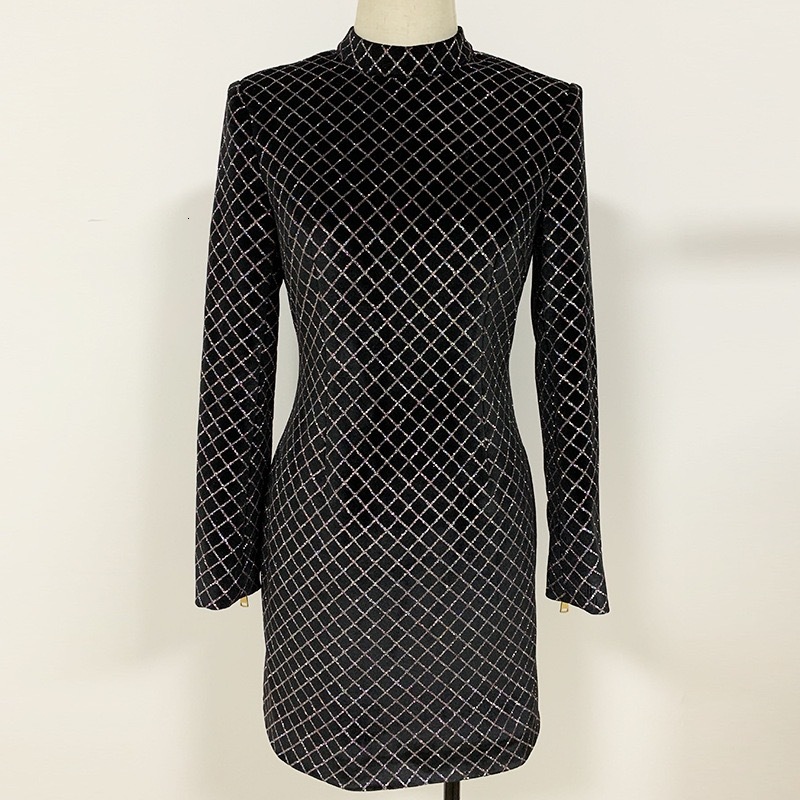 Women&#039;s Suits & Blazers Celebrity Bandage Dress Arrival Winter Fancy Coat High Collar Full Sleeves Diamond Lattice Shinny Women Cl-image-705660412