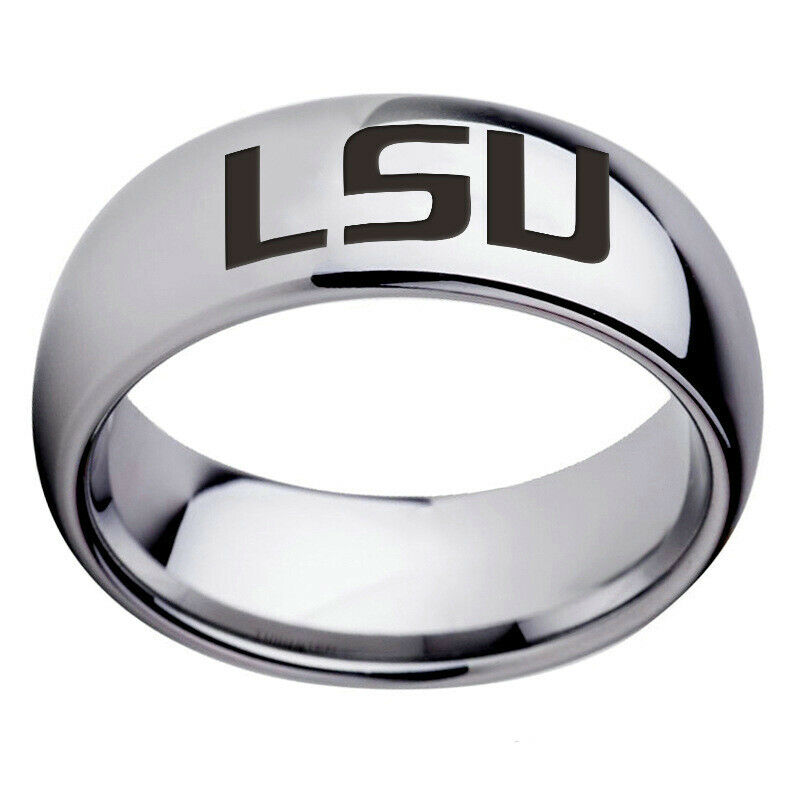 Louisiana State LSU Rings Stainless Steel Silver Men's Arc Edge Band Size 6-13