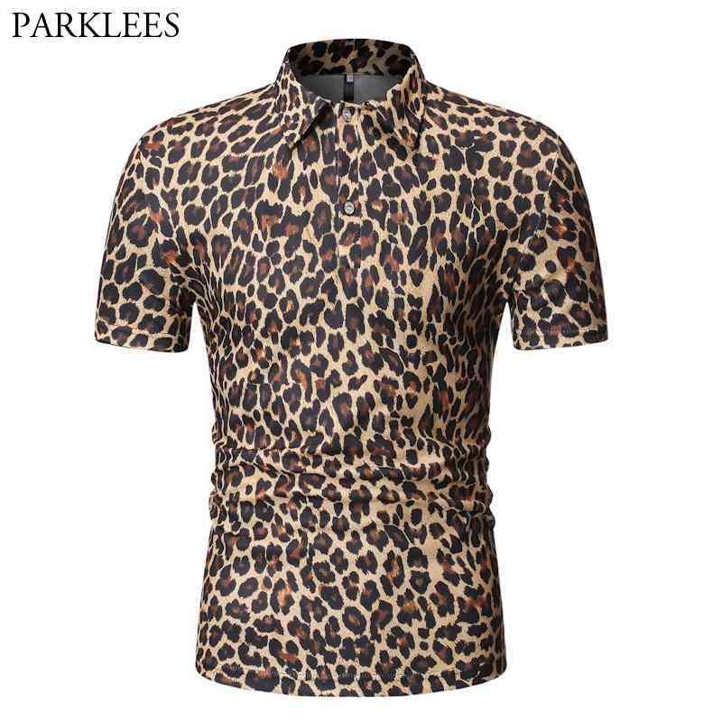 

Fashion Sexy Leopard Print Polo Shirt Men Brand Nightclub Party Prom Polo Homme Slim Fit Short Sleeve Polos Hombre XXL 210524, Yellow