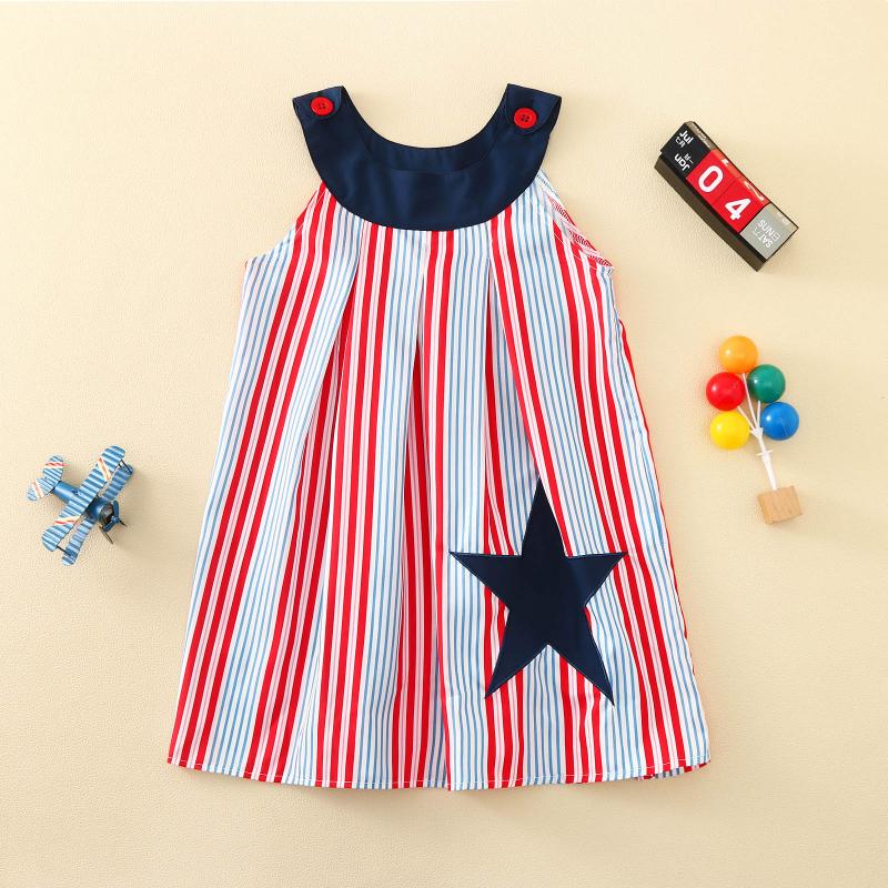 

Girl's Dresses Toddler Baby Girls 4th-of-july Creative Stars And Striped Embroider Princess Dress Girl Clothes Vestidos De Verano, Red;yellow