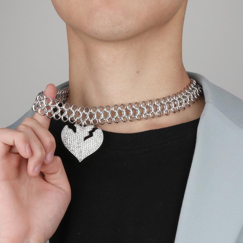 

Chains Hip Hop Necklaces Men Peach Heart Design Cuban Chain For Valentine's Day Gift Holiday Personality