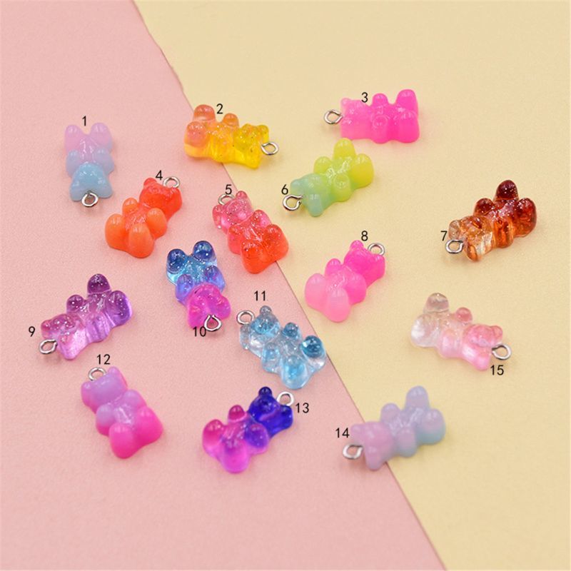 

Gradient Mini Jelly Bear Candy Slime Charms Keychain Bracelets Jewelry Modeling Q0313