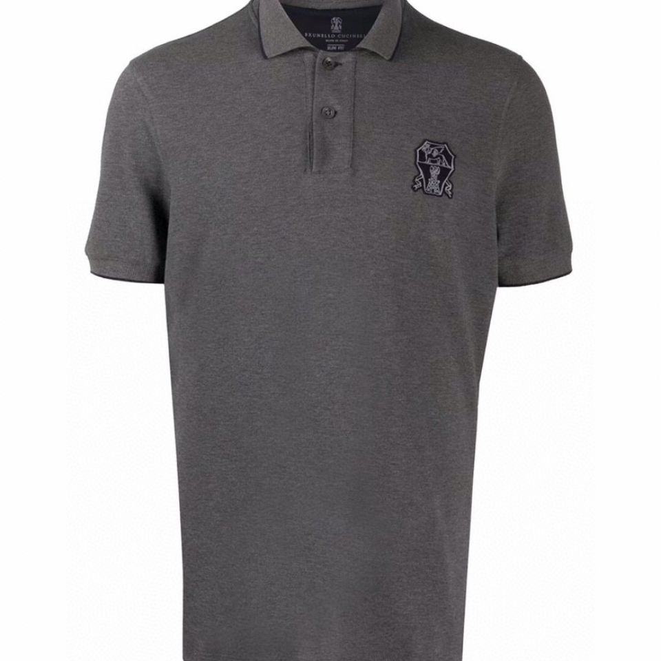 

Men's brunello NPC lapel cotton piqué stitching short-sleeved polo shirt, White;black