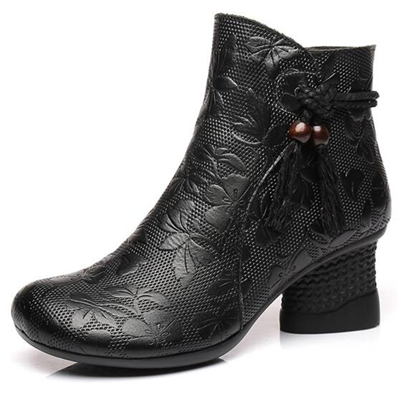

Boots ZXRYXGS Print 100% Natural Full Genuine Leather Women Winter Shoes Fashion High Heel Woman, Black