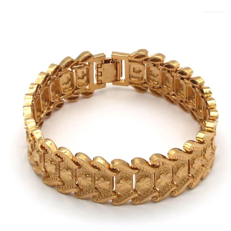 

Bangle Fashion Bangles Yellow Gold Color Flower Pattern Design Jewelry 18mm Chunky Big Bracelet For Men/Women La MaxZa1