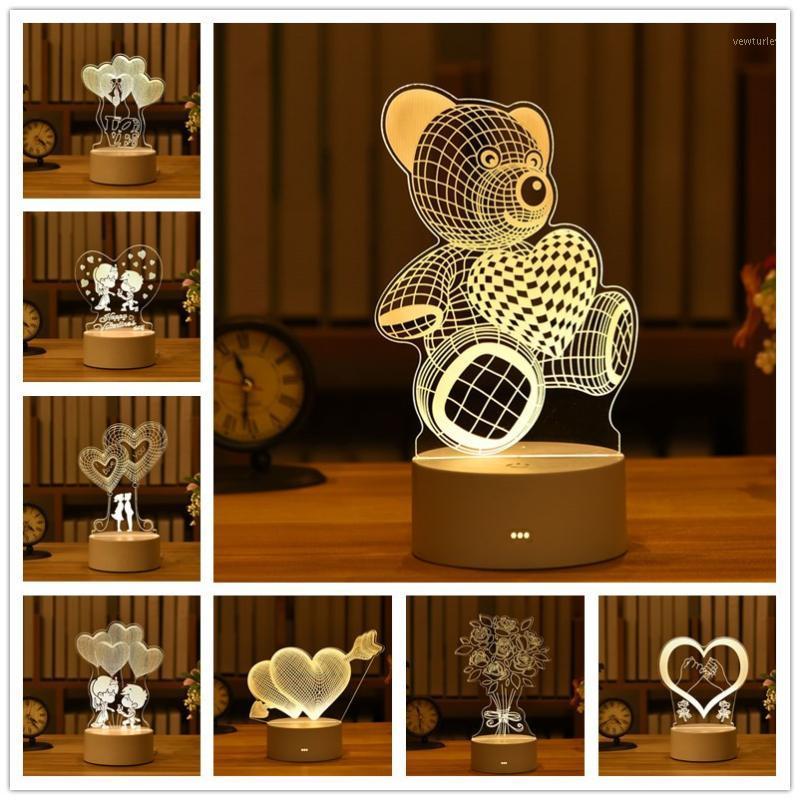 

Party Decoration 10*18cm Roses Bear Valentine's Day Love 3D Lamp Acrylic LED Night Light Valentines Wedding Easter