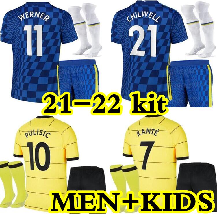 

Adult + Kids Kit with socks 21 22 CFC soccer jersey PULISIC ZIYECH HAVERTZ KANTE WERNER ABRAHAM CHILWELL MOUNT JORGINHO 2021 2022 Mendy football shirt men set boys suit, 21/22 away