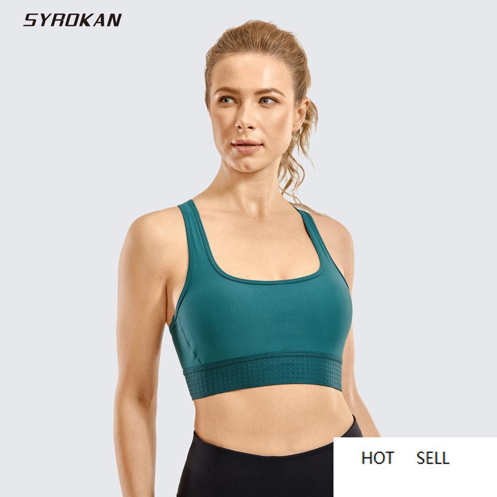 

Women's Racerback High Impact Sports Bra Removable Padded Seamless Workout Wide Chest Band Tops, Dark sapphire04