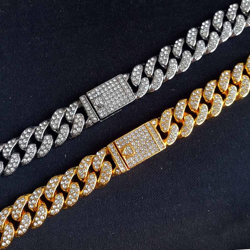 

Hip Hop Men ICED OUT + Rhinestone Necklace MIAMI CUBAN CHAIN Bling Magnetic Clasp LuxurNecklaces Chains
