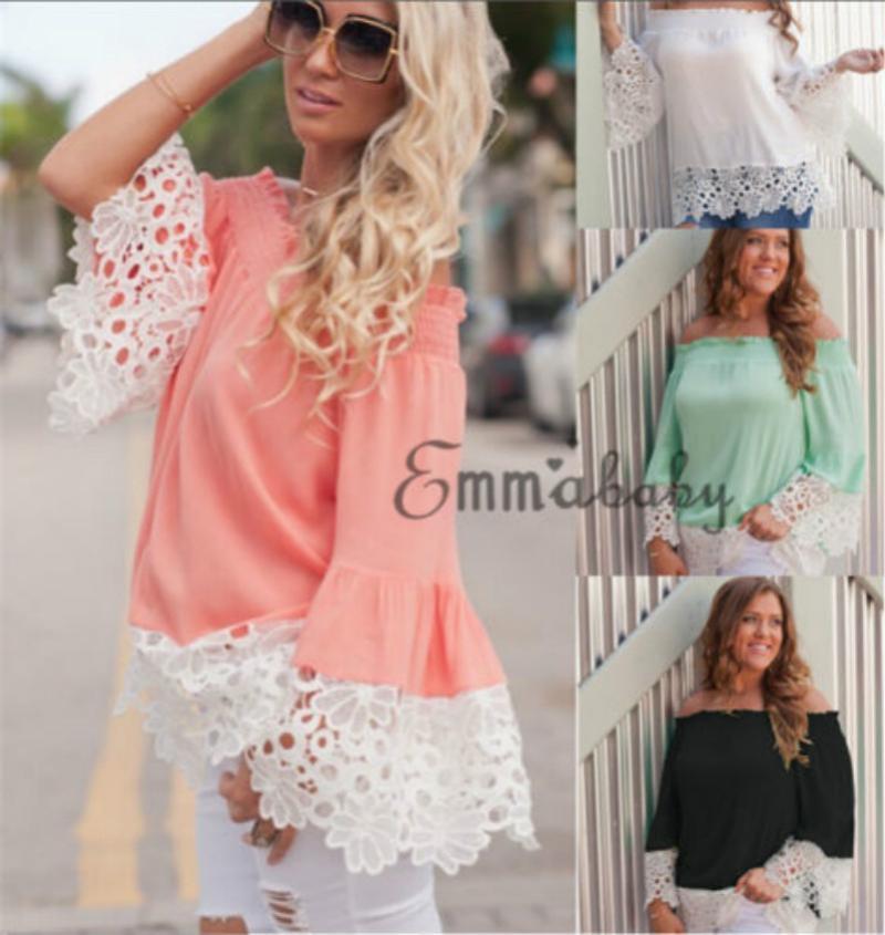 

Women Ladies Summer Loose Tops Long Sleeve Shirt Casual Pullover For Female Blouse Slash Neck Fashion Women' Blouses & Shirts, White
