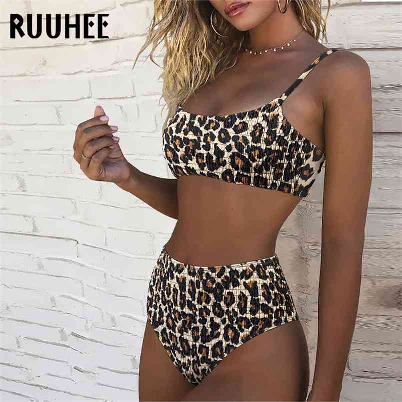 

RUUHEE Leopard Swimsuit Women Push Up Bikini Shirred High Waist Swimwear Female Biquini Brazilian Swimming Bathing Suit 210629, B4422pi