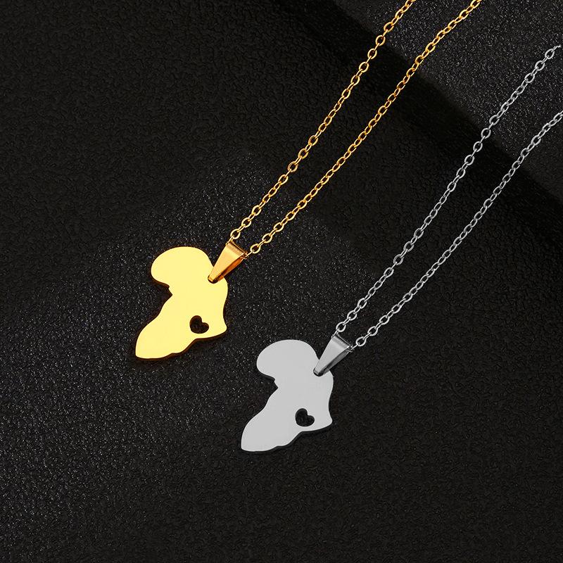 

Pendant Necklaces Titanium Steel African Map Necklace For Women's Fashion Smooth Heart-shaped Hollow Clavicle Chain Choker Jewelry Gift