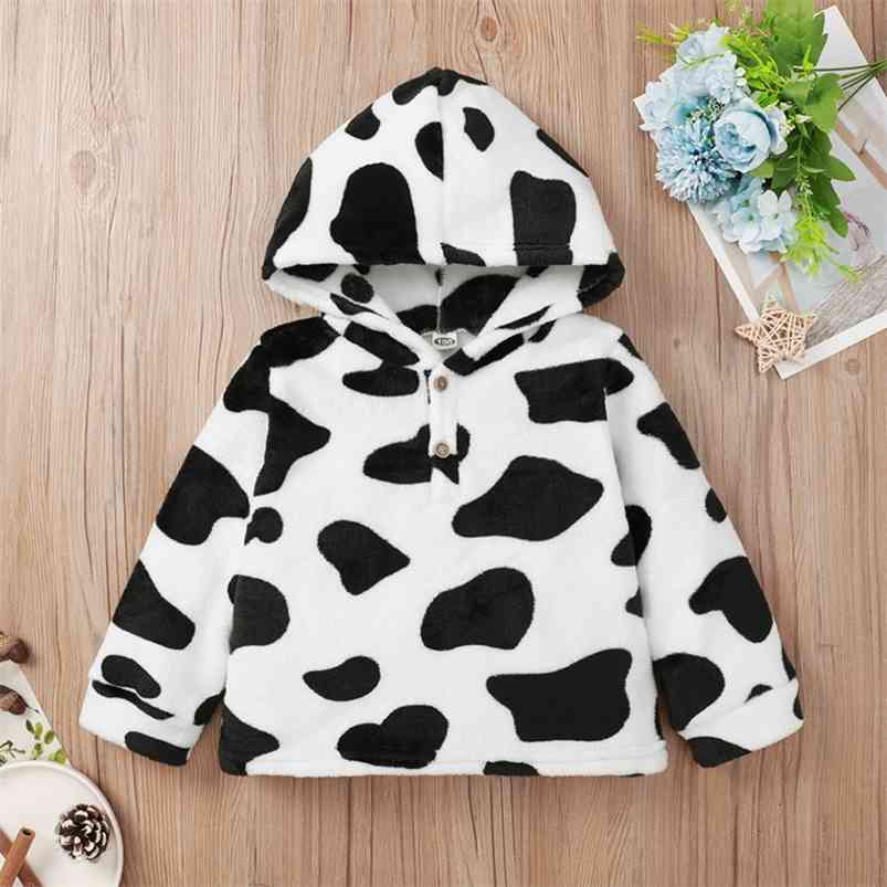 

Arrivals Winter Children Casual Cotton Long Sleeve Cow Pattern Baby Girls Or Boys Hoodies 1-8T 210629, Black