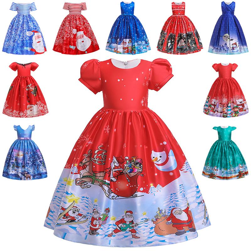 

Girl's Dresses 2021 Christmas Party Princess For Girls Cute Cartoon Santa Claus Snowflake Dress 4 6 8 10 12 14 Year Teen Child Clothing, Red;yellow