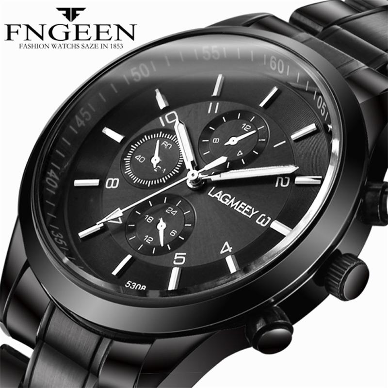 

Wristwatches Men's Watch Lagmeey Top Business Quartz Wrist Men Hodinky Male Clock Time Hour Black Relogio Masculino, Leather black black