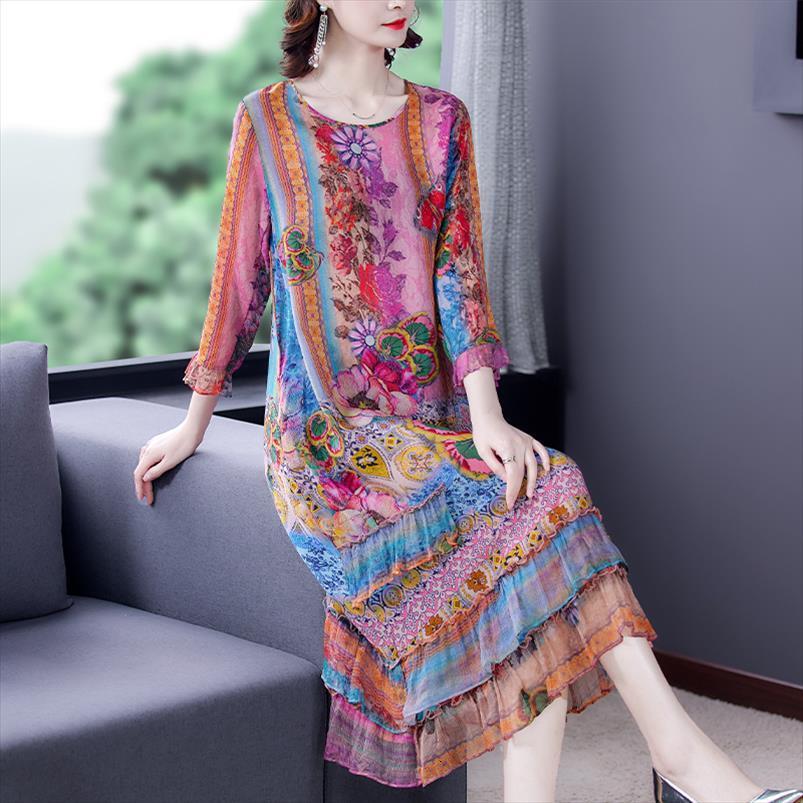 

boho floral mulbery silk women dresses beach midi summer print 4xl plus size loose sundress elegant bodycon party vestidos, Black;gray