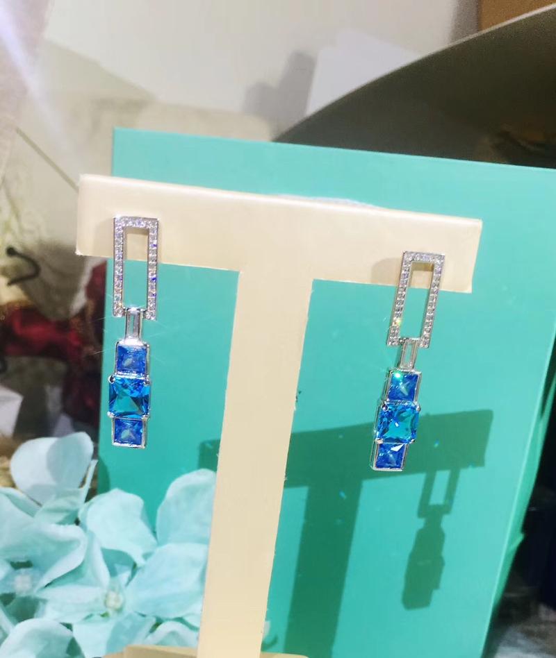 

Cluster Rings TSHOU102 Fashion TI 925 Romance Cute Geometry Square Blue Zircon Stud Earrings