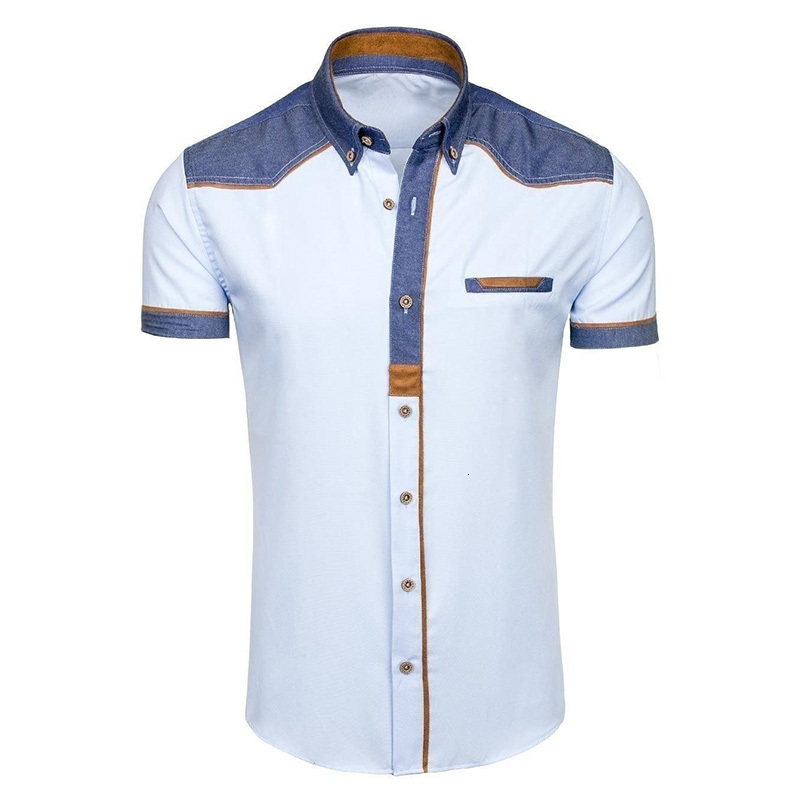 

Men's Tracksuits Summer Men Short-Sleeved Casual Shirt Fashion Single-Breasted Tops Turn Down Collar Three-Color Male Clothes ZGY2, White