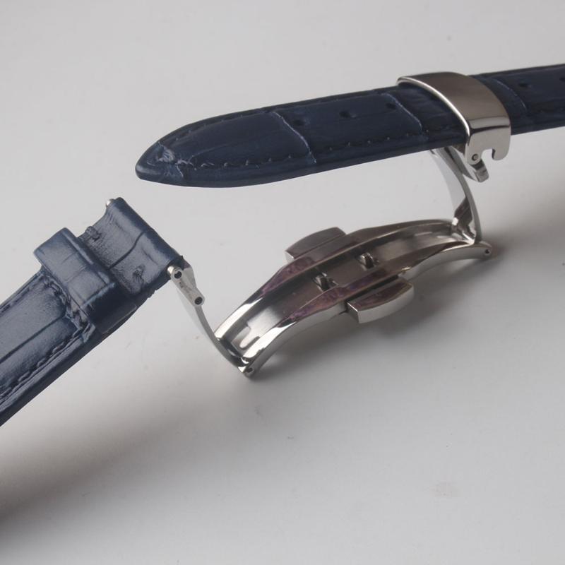 

Watch Bands 18 19 20 21 22mm Cowhide Leather Watchbands Blue Strap For Brand PORTUGIESER IW323101 With Folding Clasp Silver, Black;brown