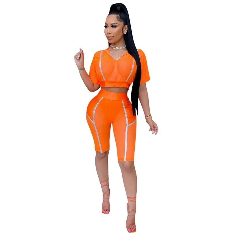 

Tie Dye 2 Piece Sets Womens Outfits TShirts Biker Shorts Matching Jogging Suit Femme Sexy Fitness Wear Tracksuit 210525, Orange