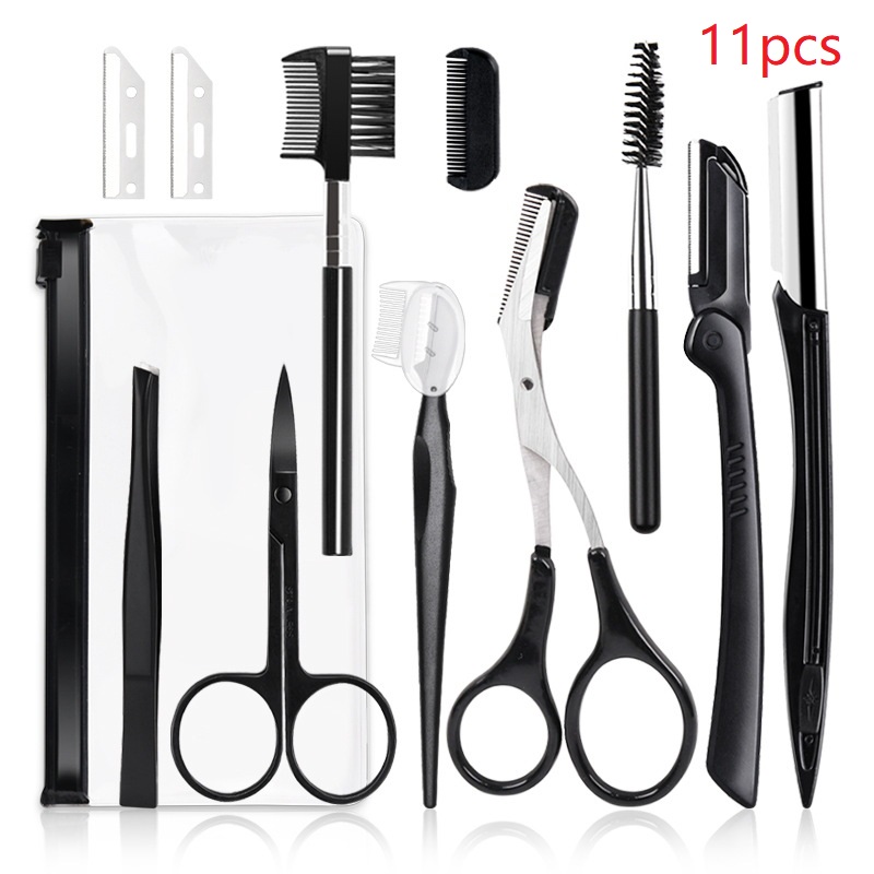 

4/6/9/11PCS Eyebrow Trimmer Razor Kit with Scissors Comb Tweezers and Eyelash Brush for Women Makeup Accessories MP053, Black